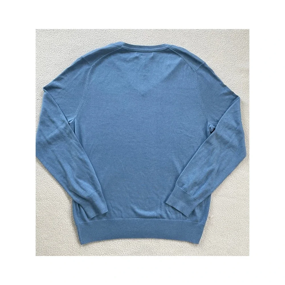 Banana Republic Men Medium Sweater Blue Silk Cotton Cashmere V-Neck Luxury Blend